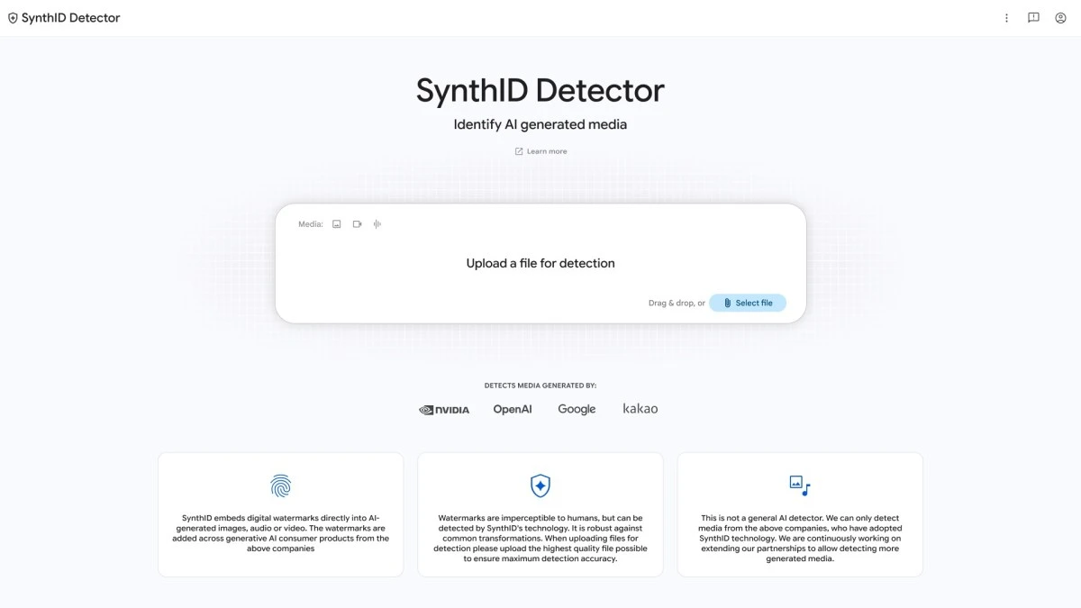 Google 开放 SynthID 检测网站，可免费核验图片、视频和音频